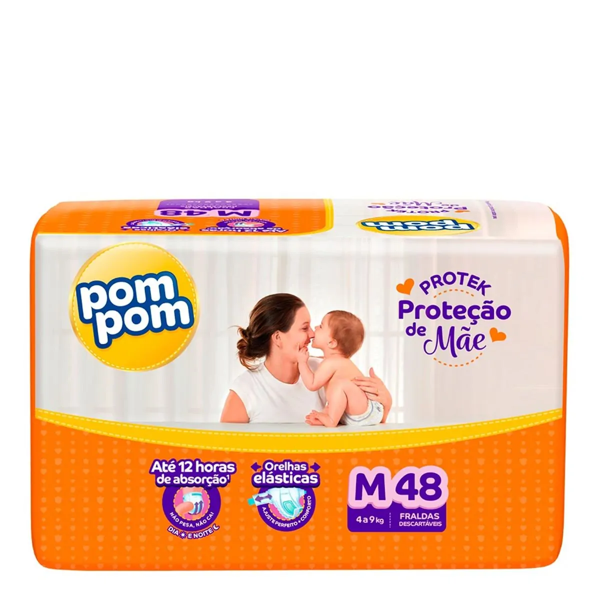 Fralda Descartável Infantil Pom Pom Protek Proteção De Mãe M Pacote 48 Unidades