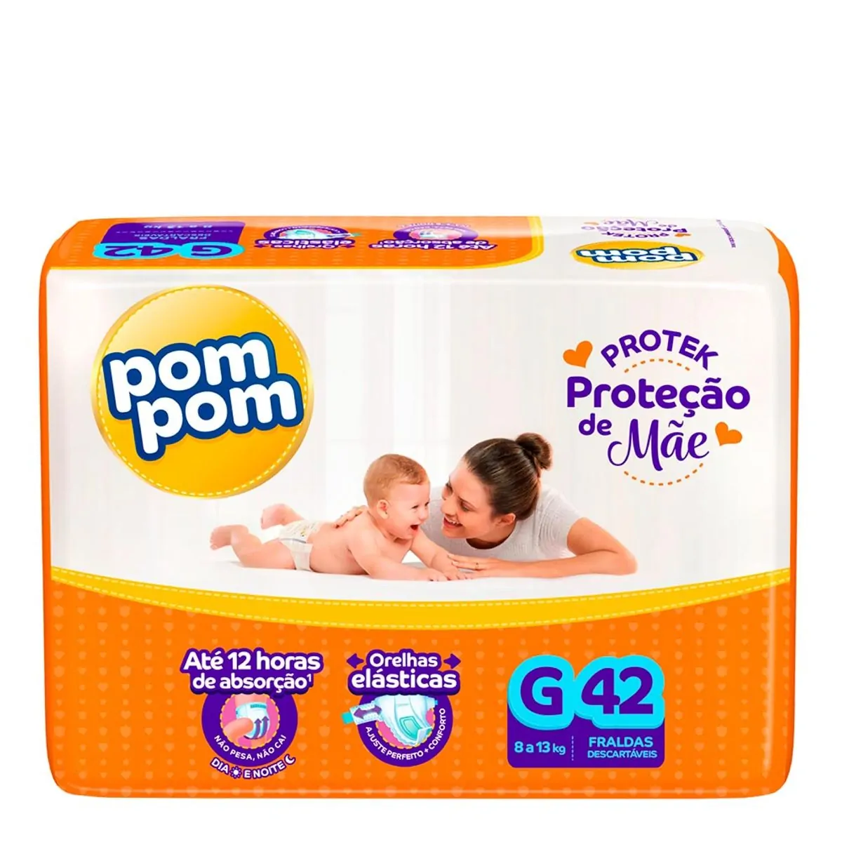 Fralda Descartável Infantil Pom Pom G Derma Protek 42 Unidades