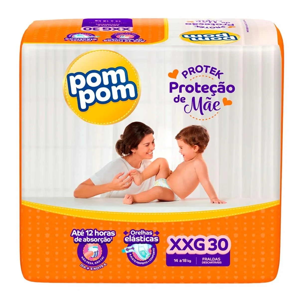 Fralda Descartável Infantil Pom Pom XXG Derma Protek 30 Unidades
