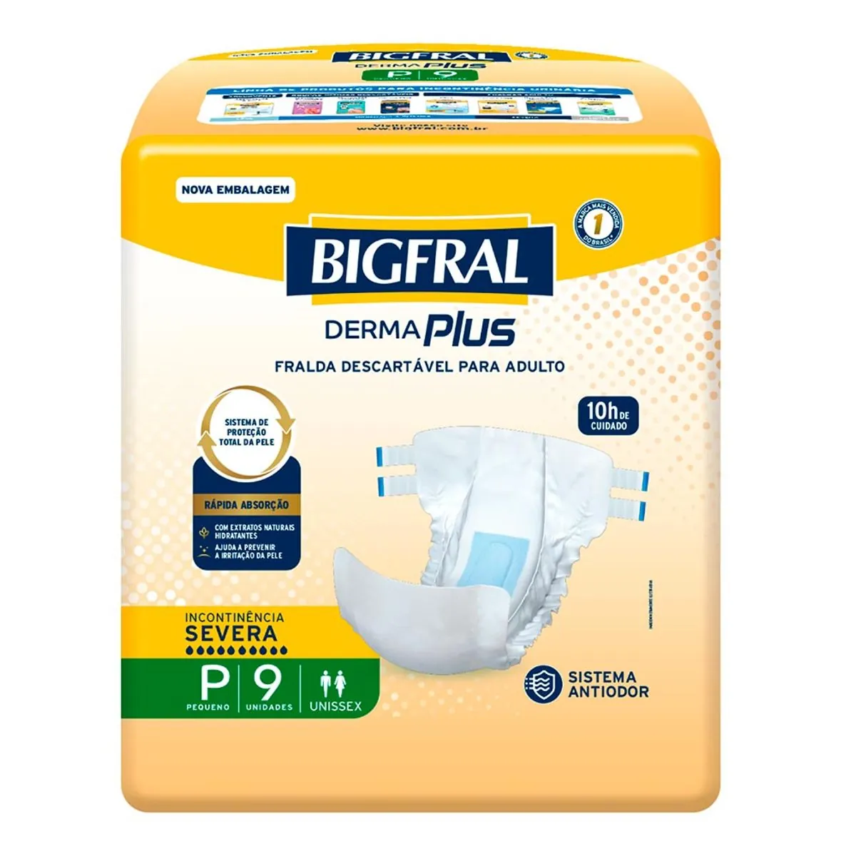 Fralda Descartável Adulto Bigfral Derma Plus P Pacote 9 Unidades