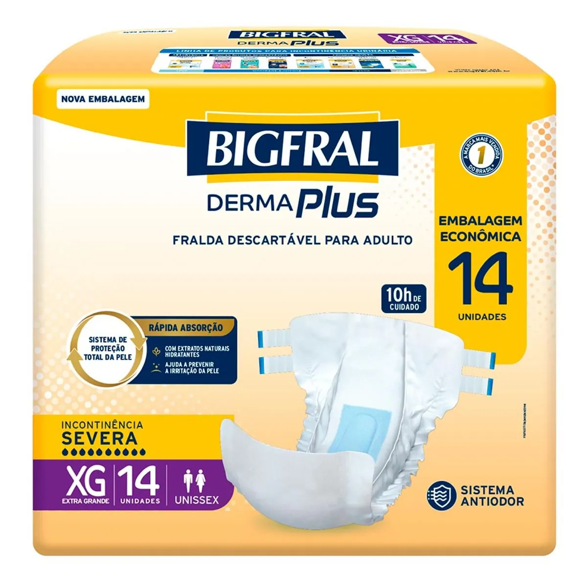 Fralda Descartável Adulto Bigfral Derma Plus Xg Pacote 14 Unidades Embalagem Econômica