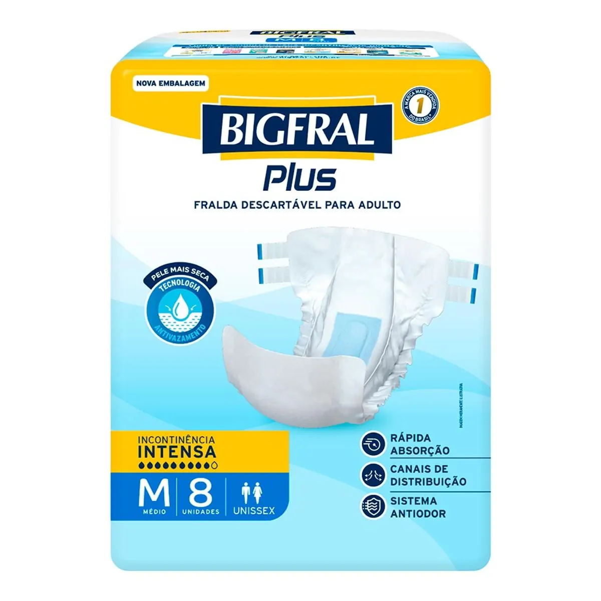 Fralda Geriátrica Bigfral Plus Regular M - 8 Unidades