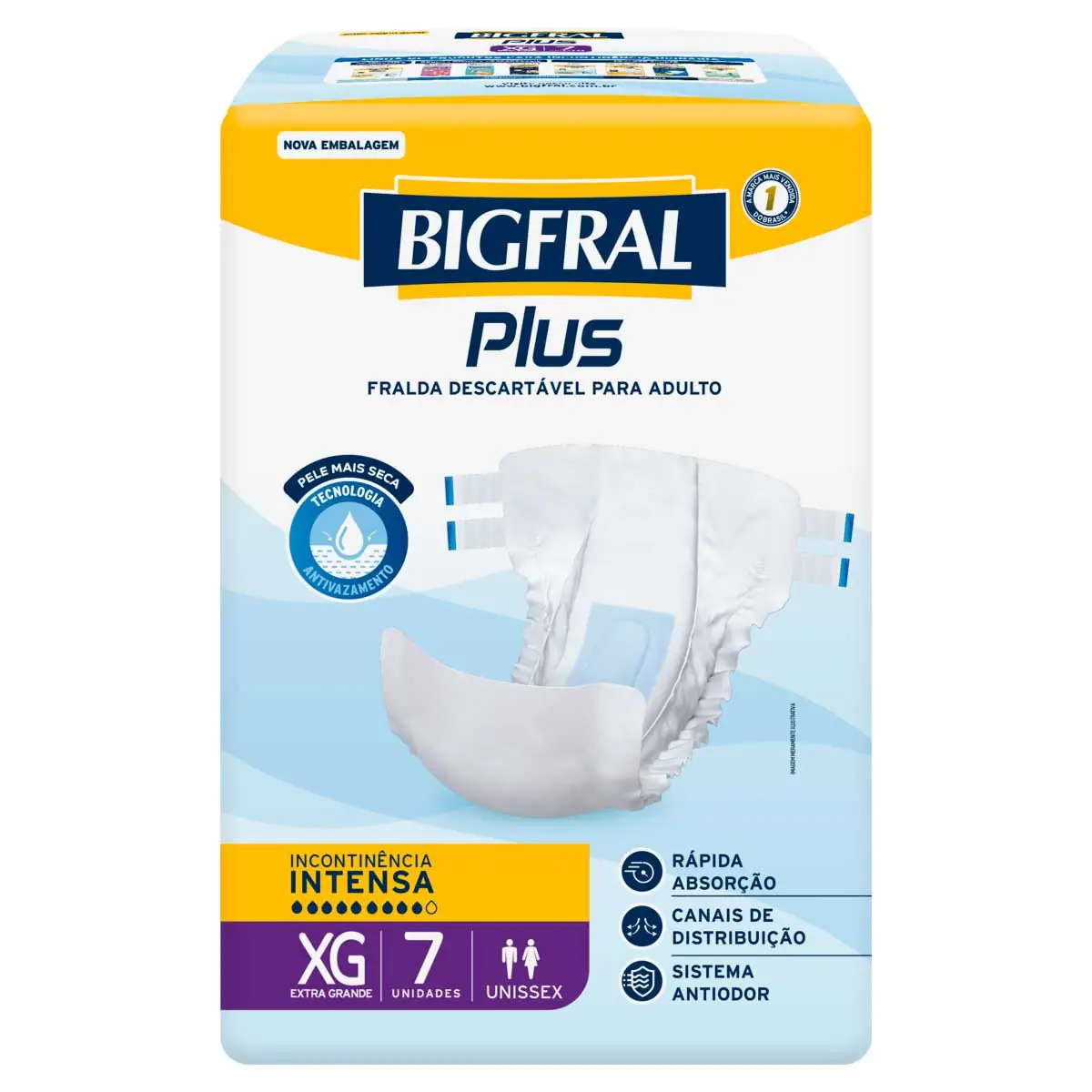Fralda Descartável Adulto Bigfral Regular Plus XG Pacote 7 Unidades