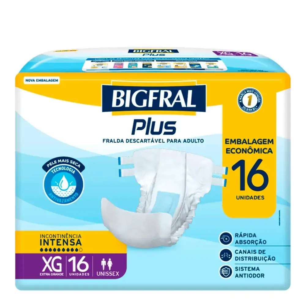 Fralda Geriátrica Bigfral Plus Econômica XG - 16 Unidades