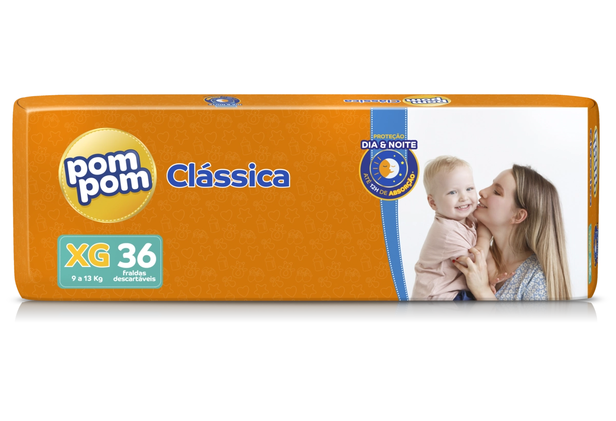 Fralda Descartável Infantil Pom Pom Clássica Xg Pacote 36 Unidades
