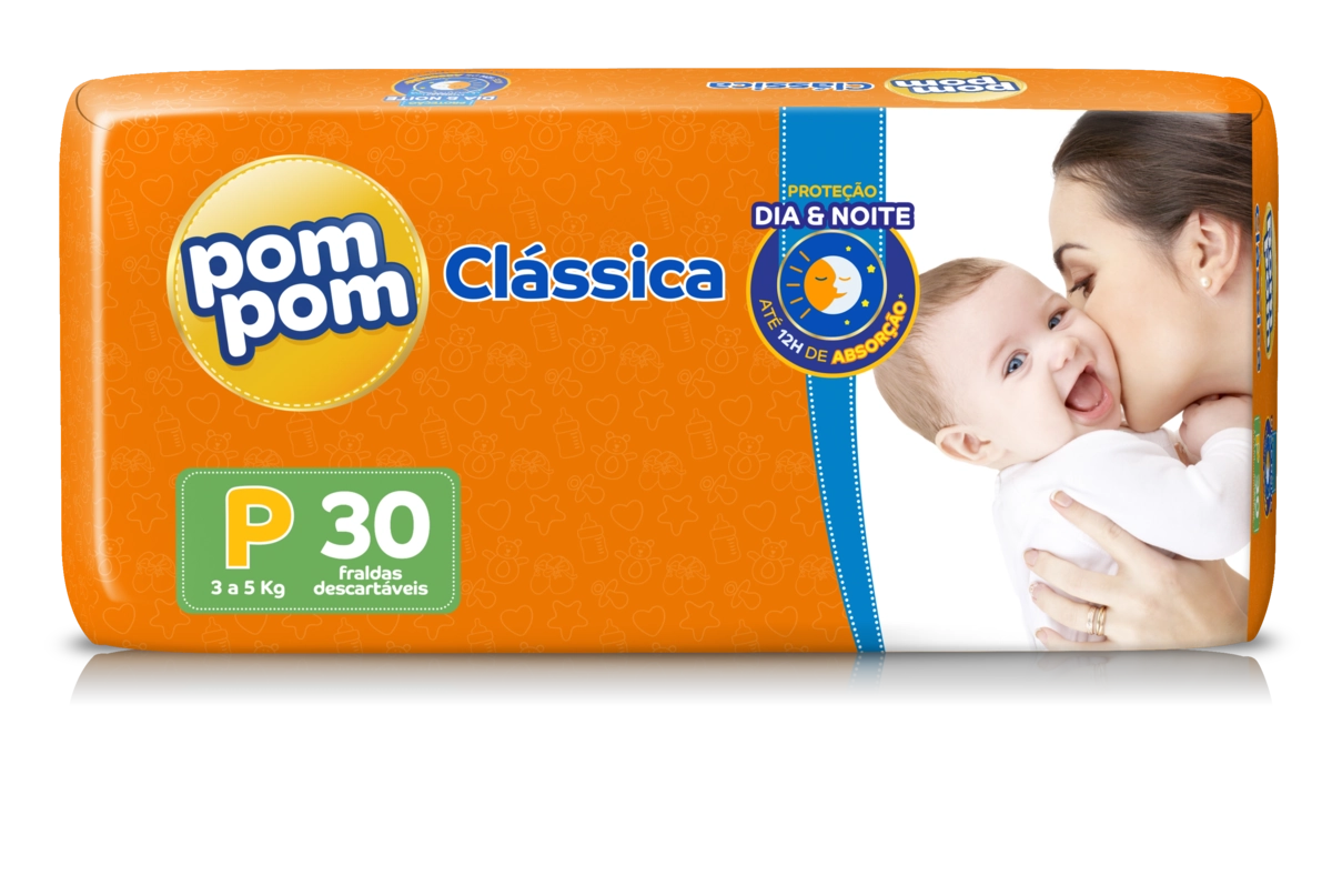 Fralda Descartável Infantil Pom Pom Clássica P Pacote 30 Unidades