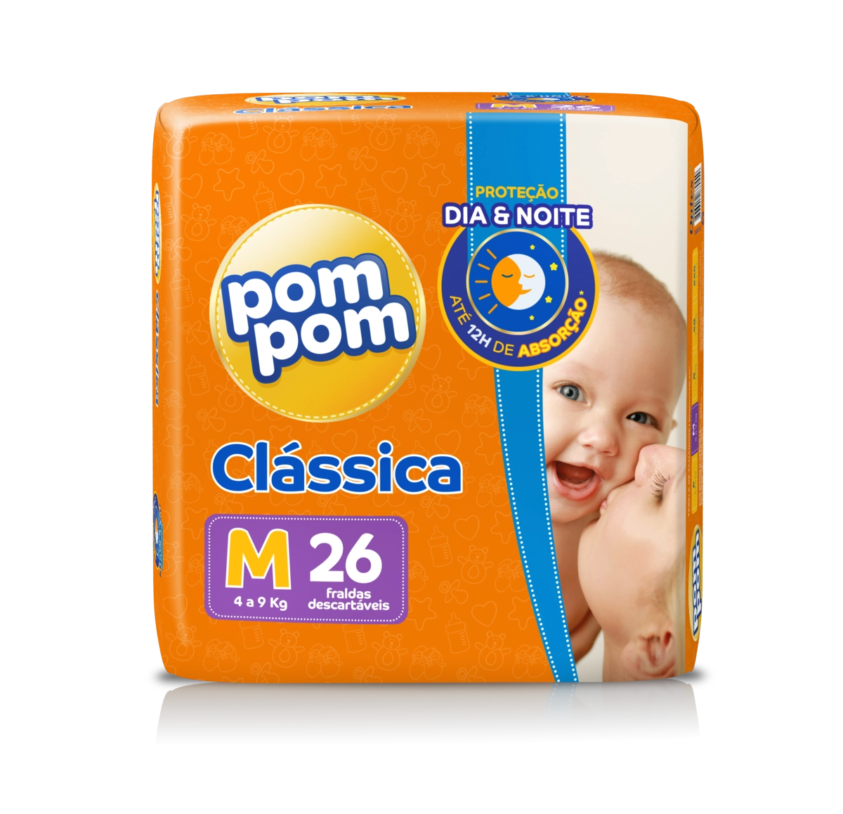 Fralda Descartável Infantil Pom Pom Clássica M Pacote 26 Unidades