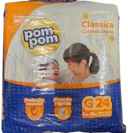 Fralda Descartável Infantil Pom Pom Clássica G Pacote 24 Unidades
