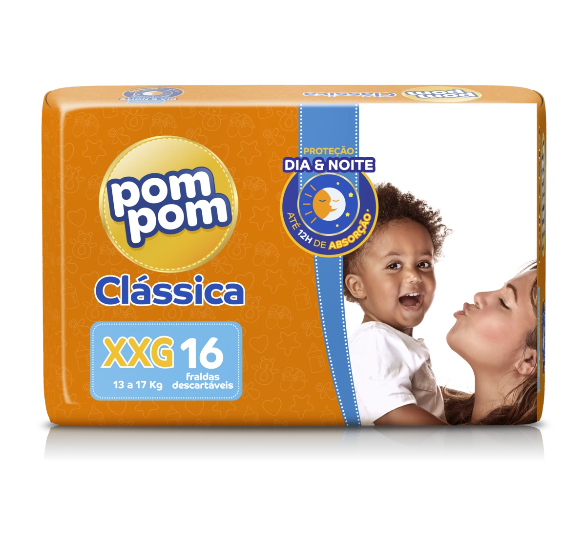 Fralda Descartável Infantil Pom Pom Clássica Xxg Pacote 16 Unidades