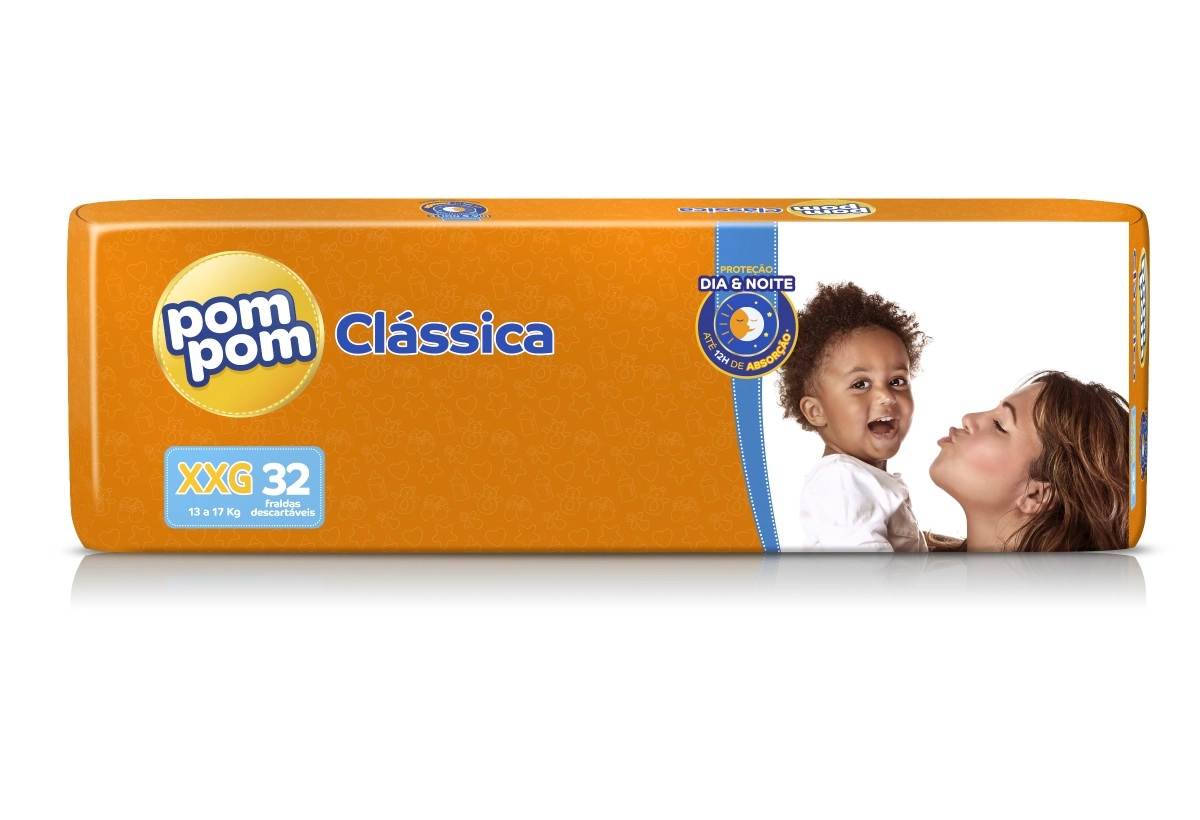 Fralda Descartável Infantil Pom Pom Clássica Xxg Pacote 32 Unidades