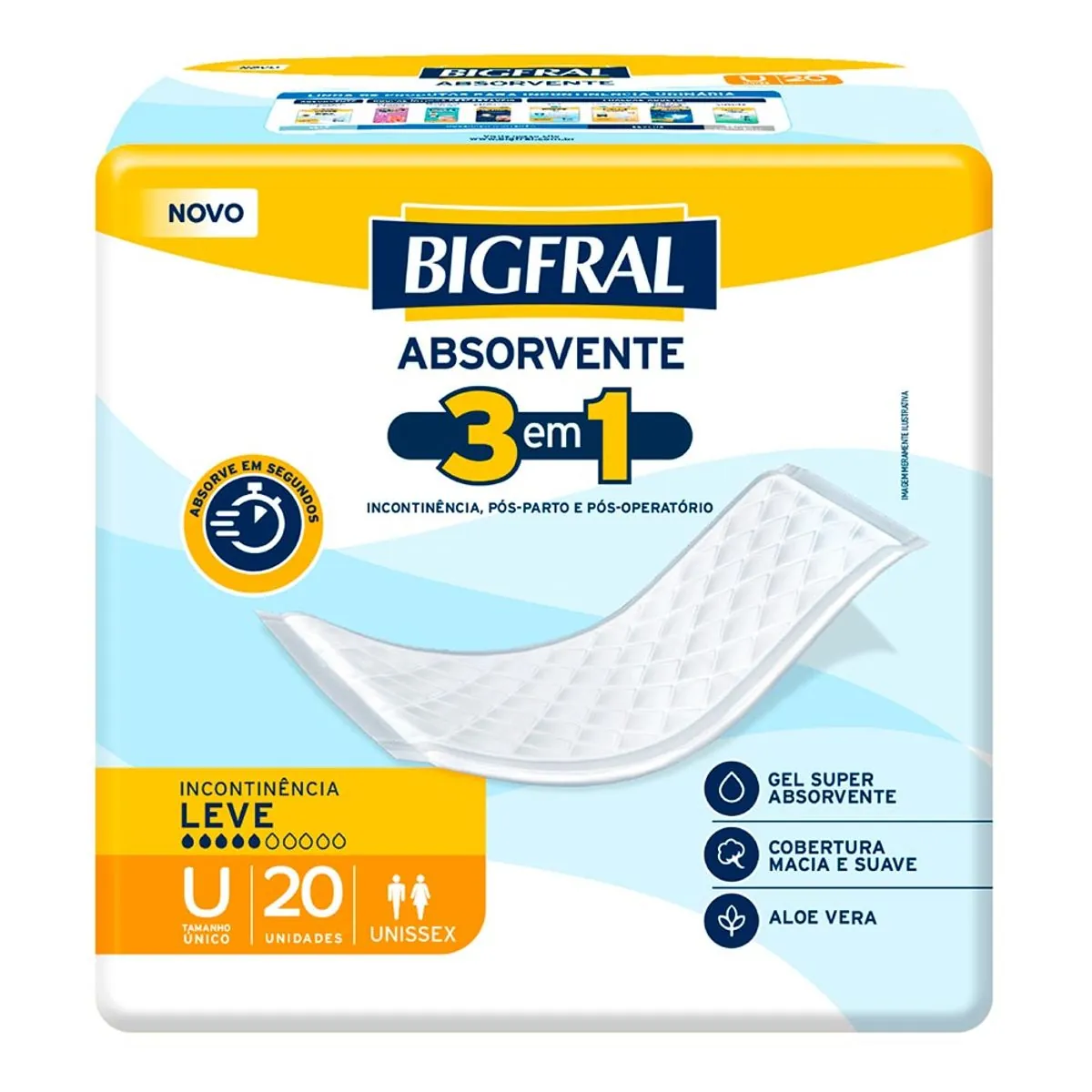 Absorvente Sem Abas 3 Em 1 Para Incontinência Urinária Macia E Suave Bigfral Tamanho único Pacote 20