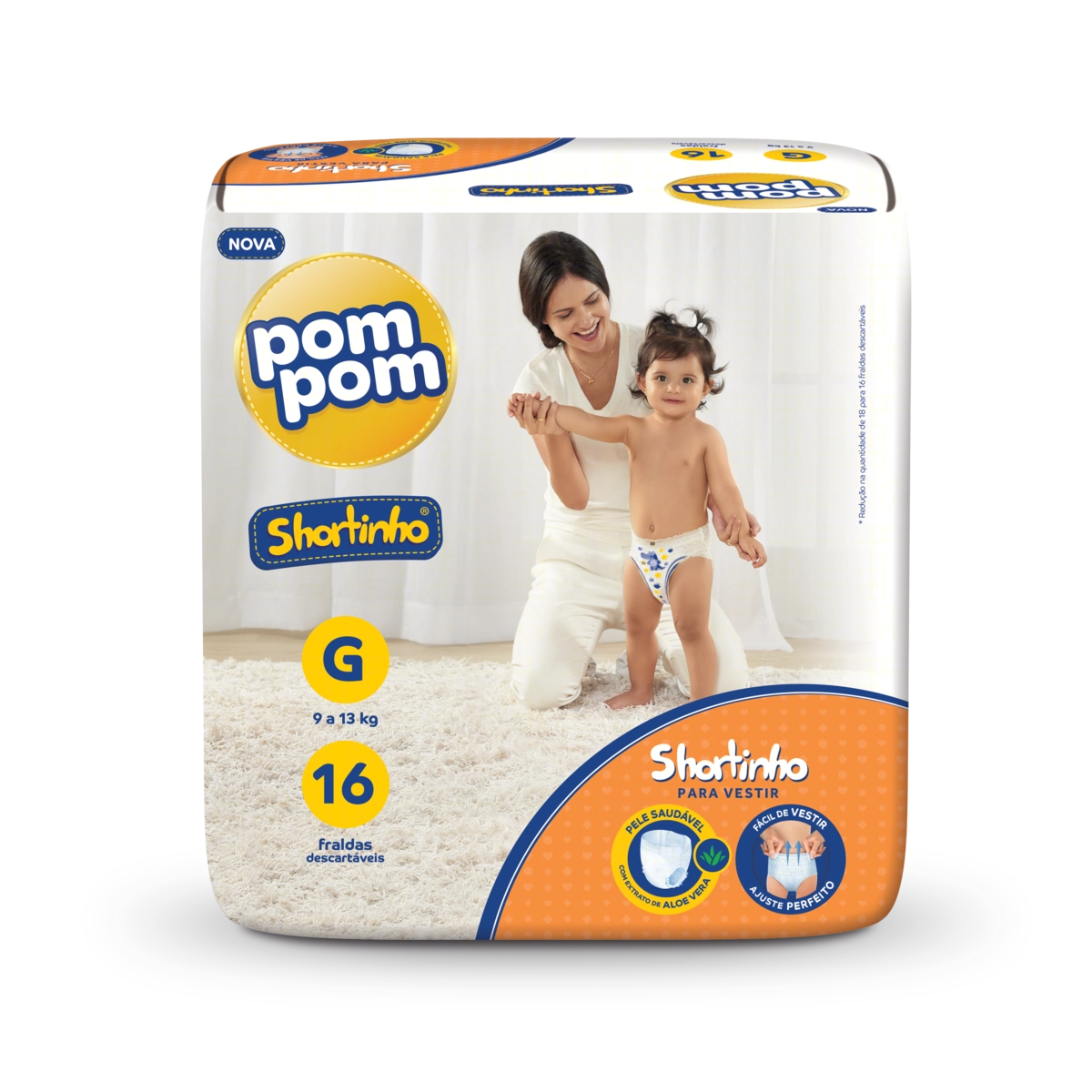 Fralda Descartável Infantil Shortinho Pom Pom G Pacote 16 Unidades
