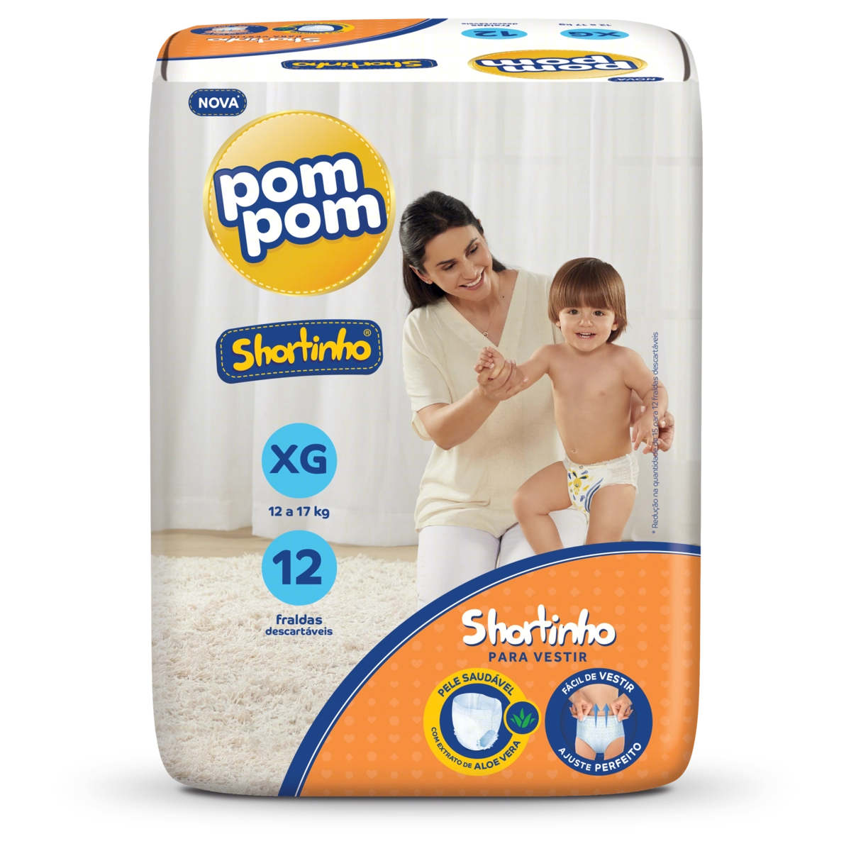 Fralda Descartável Infantil Shortinho Pom Pom Xg Pacote 12 Unidades