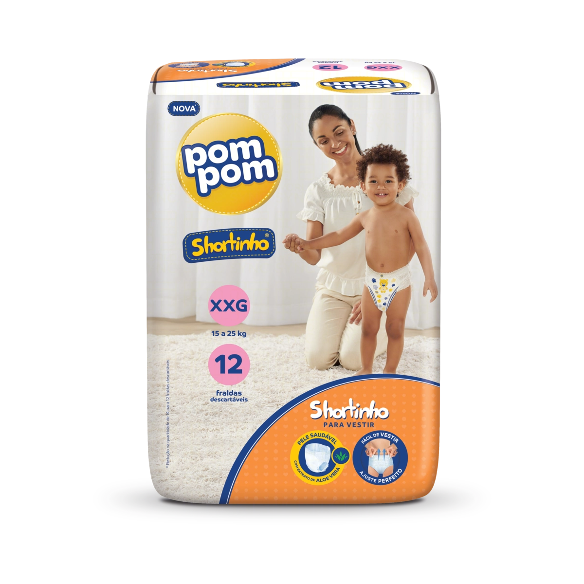 Fralda Descartável Infantil Shortinho Pom Pom Xxg Pacote 12 Unidades