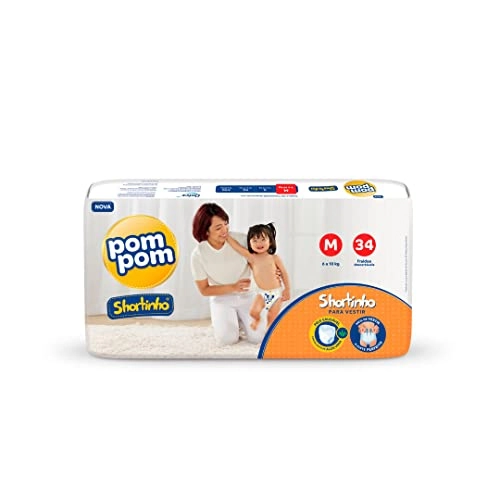 Fralda Descartável Infantil Shortinho Pom Pom M Pacote 34 Unidades