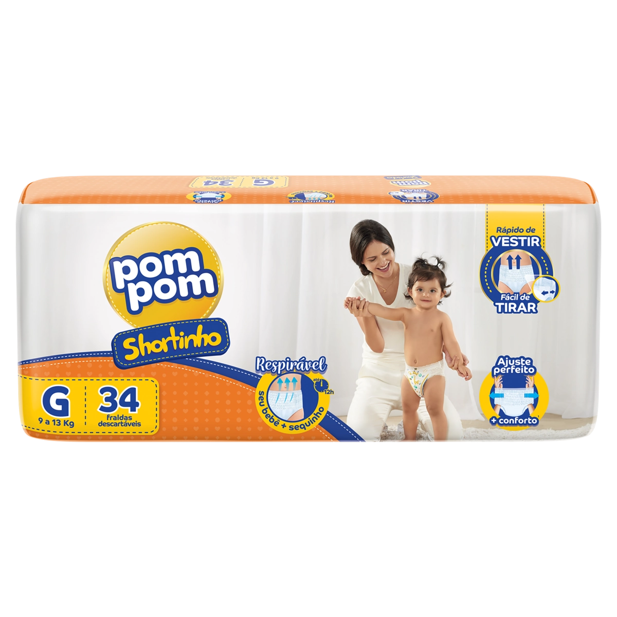 Fralda Descartável Infantil Shortinho Pom Pom G Pacote 30 Unidades