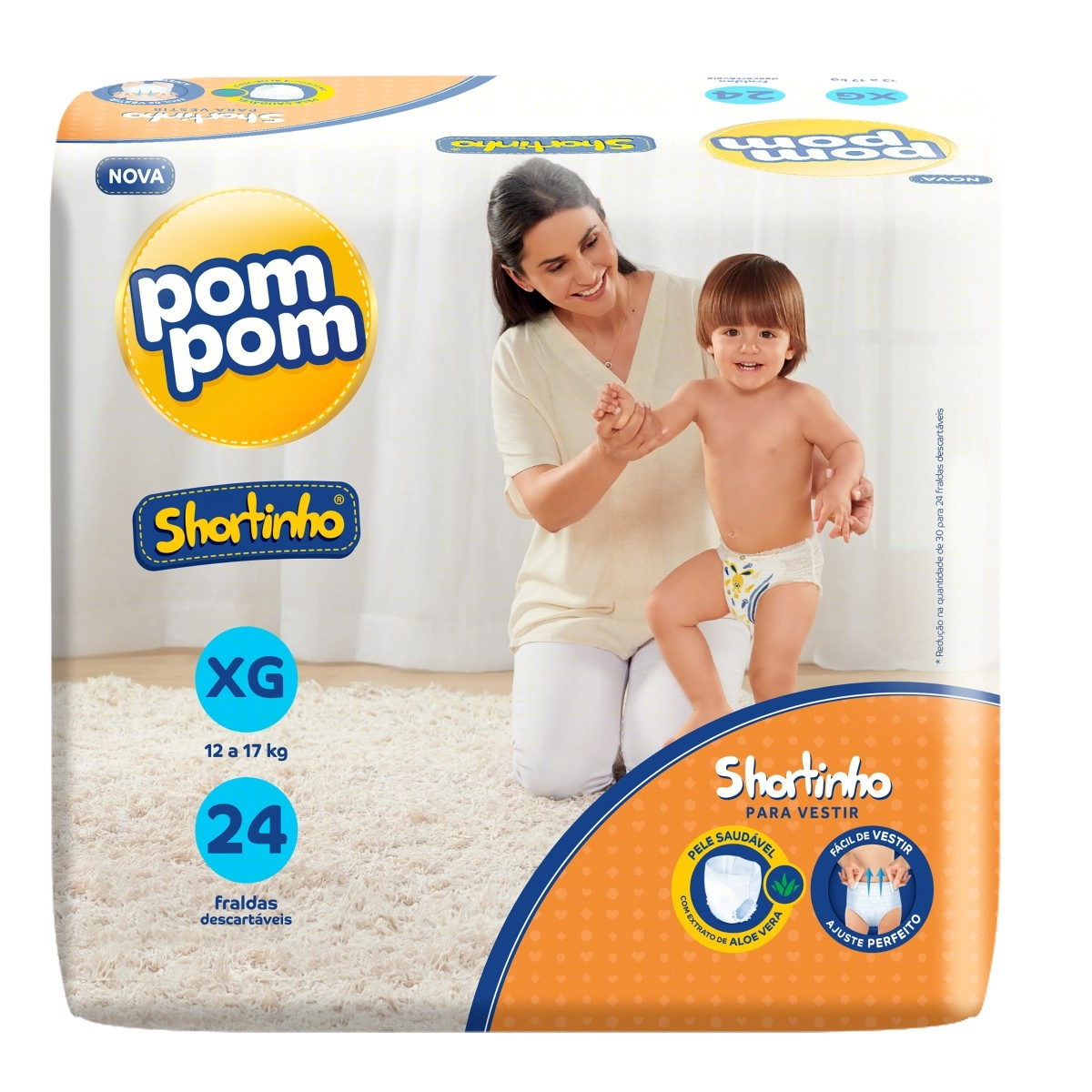 Fralda Descartável Infantil Shortinho Pom Pom Xg Pacote 24 Unidades