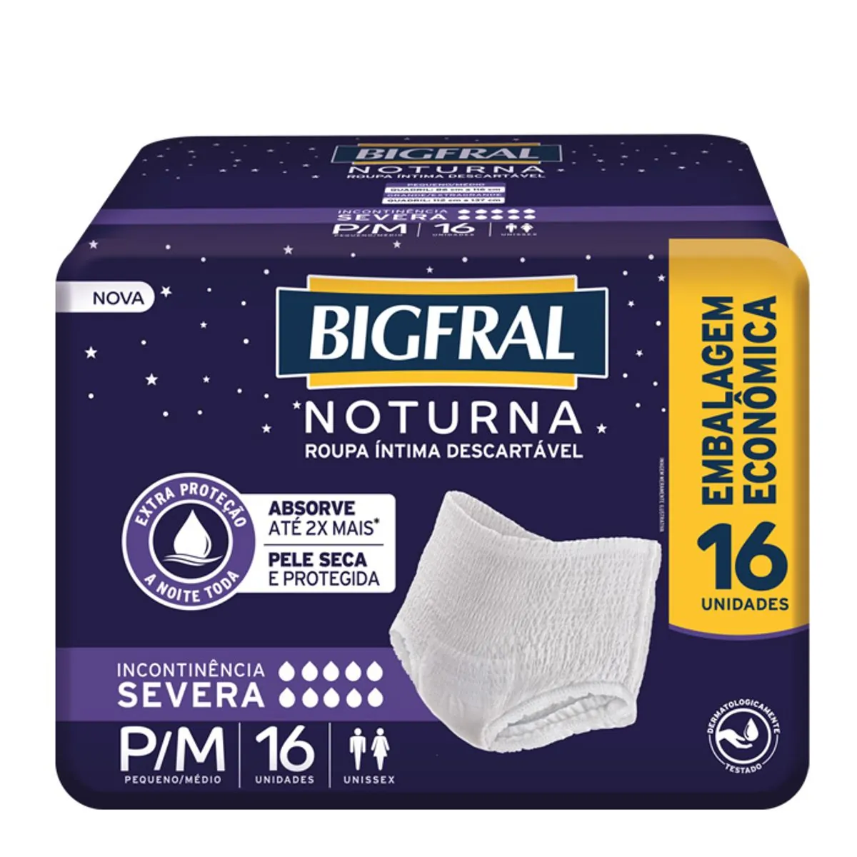 Roupa íntima Descartável Unissex Bigfral Noturna P/m Pacote 16 Unidades Embalagem Econômica