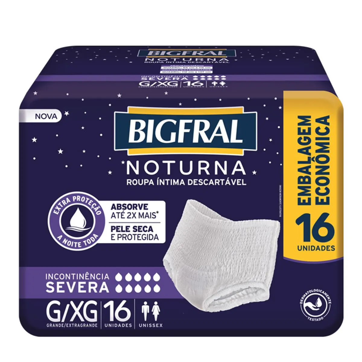 Roupa íntima Descartável Unissex Bigfral Noturna G/xg Pacote 16 Unidades Embalagem Econômica