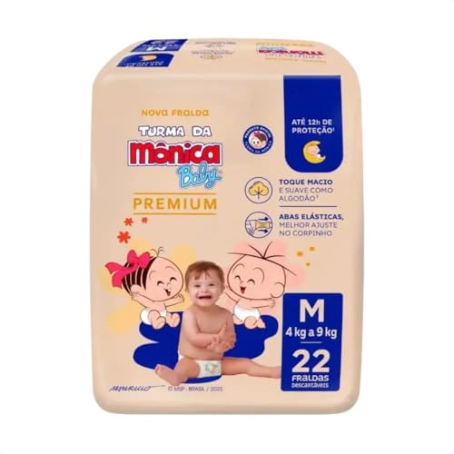 Fralda Descartável Turma Da Mônica Baby Premium M Pacote 22 Unidades