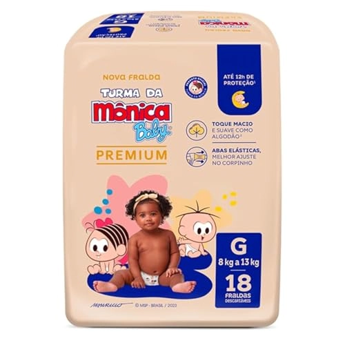 Fralda Descartável Turma Da Mônica Baby Premium G Pacote 18 Unidades