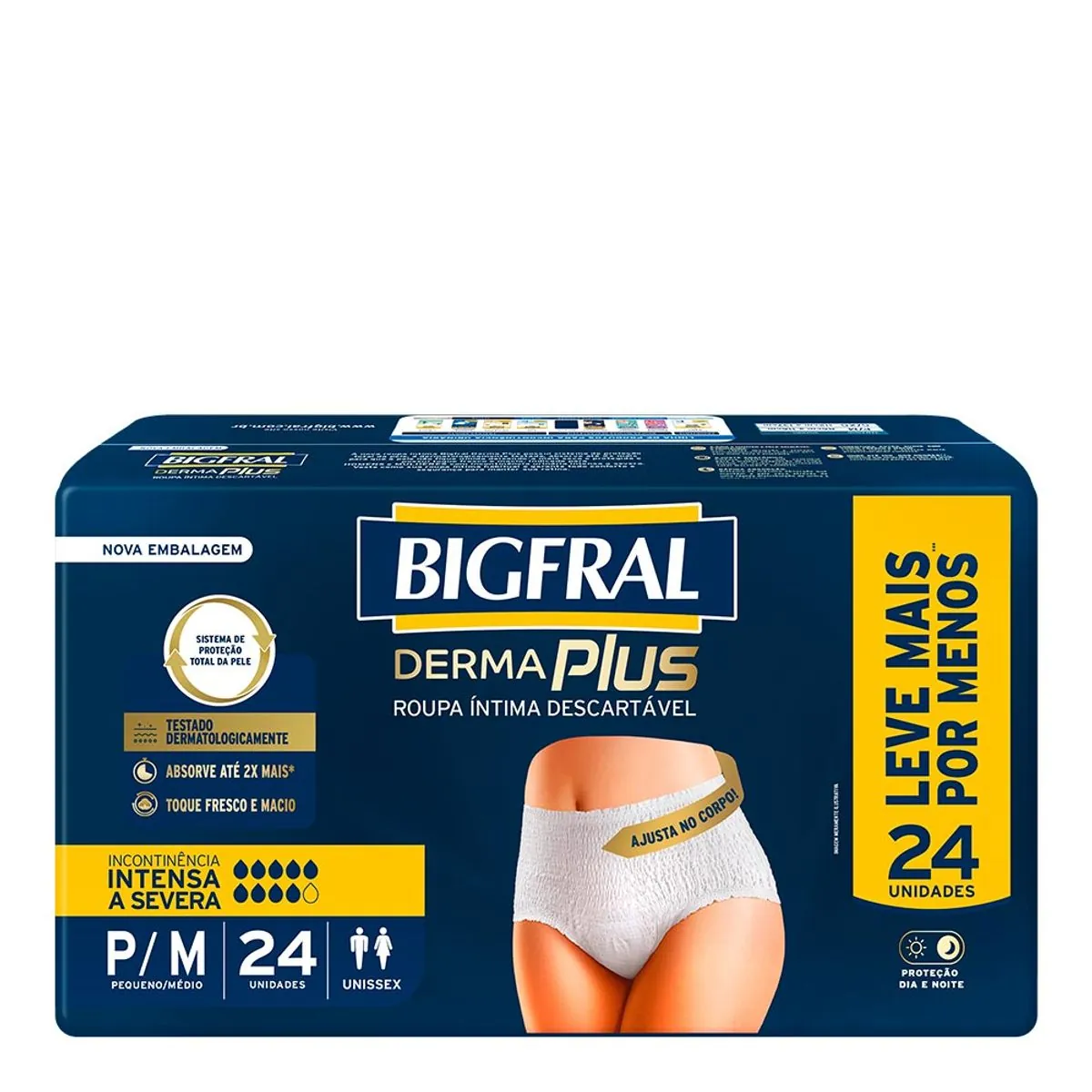 Roupa íntima Descartável Unissex Bigfral Derma Plus P/m Pacote 24 Unidades Leve Mais Pague Menos
