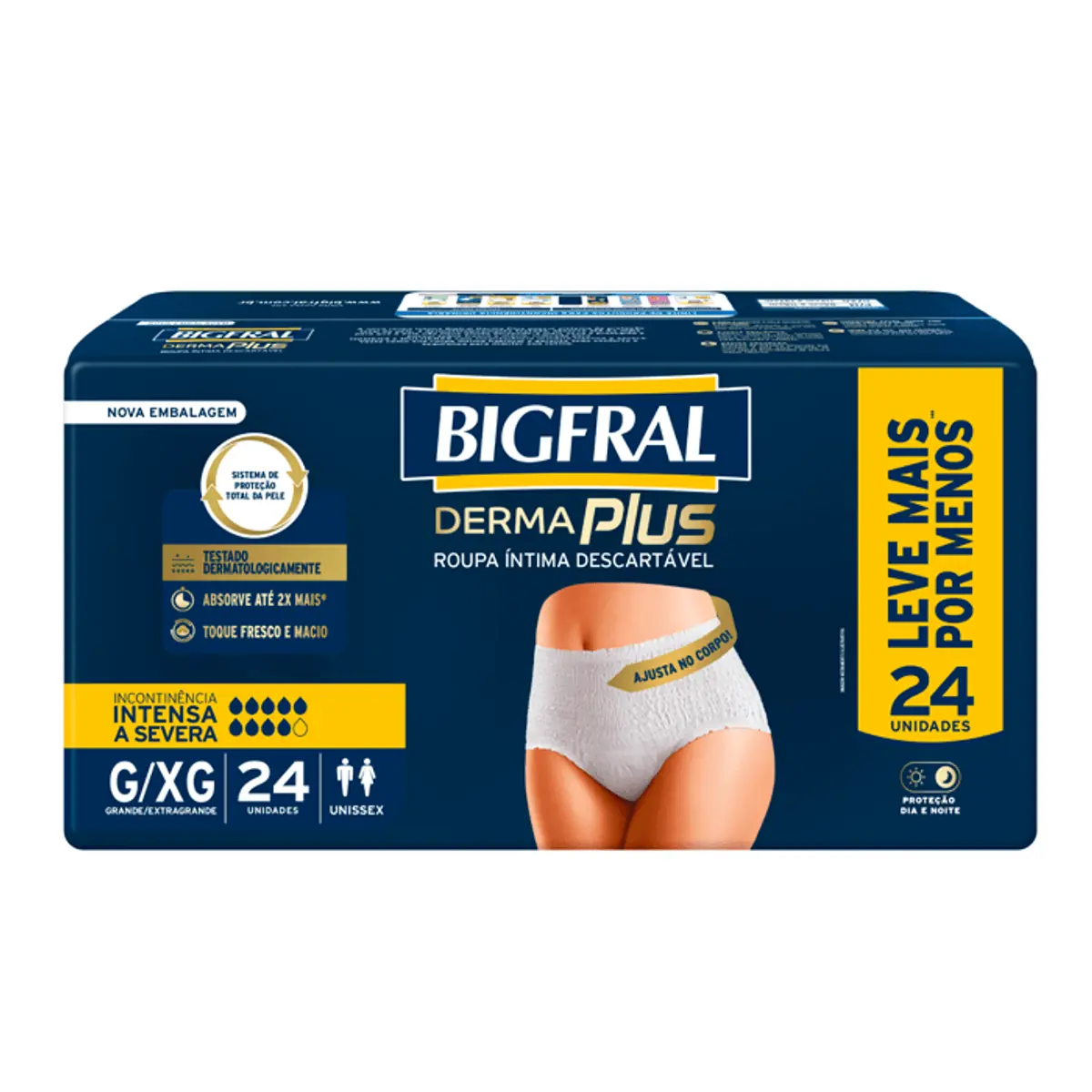 Roupa íntima Descartável Unissex Bigfral Derma Plus G/xg Pacote 24 Unidades Leve Mais Pague Menos