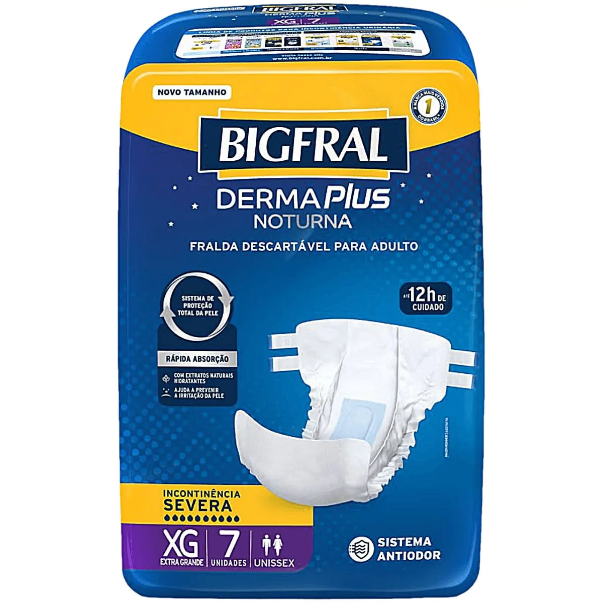 Fralda Descartável Adulto Bigfral Derma Plus Noturna Xg Pacote 7 Unidades