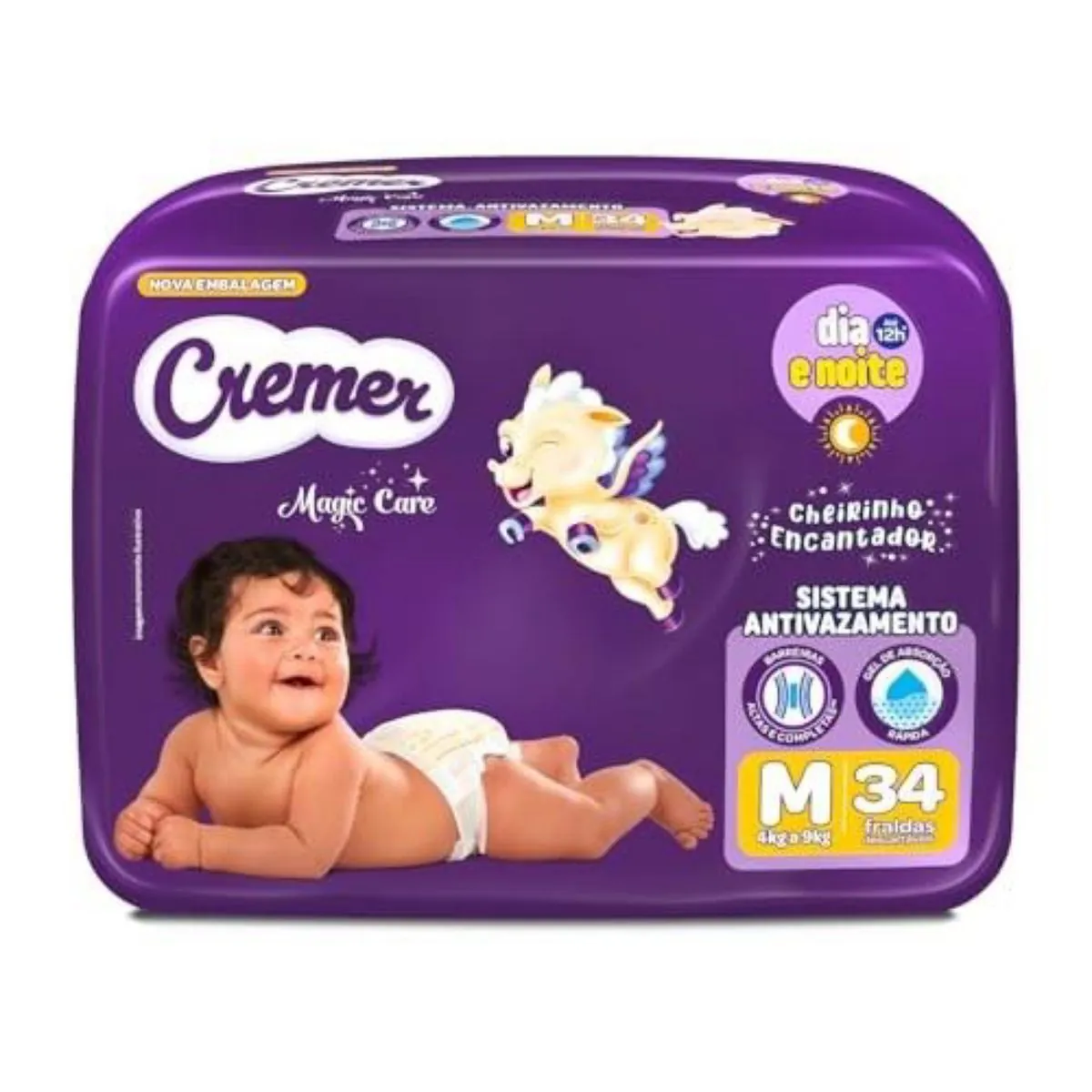 Fralda Descartável Infantil Cremer Magic Care M Pacote 34 Unidades