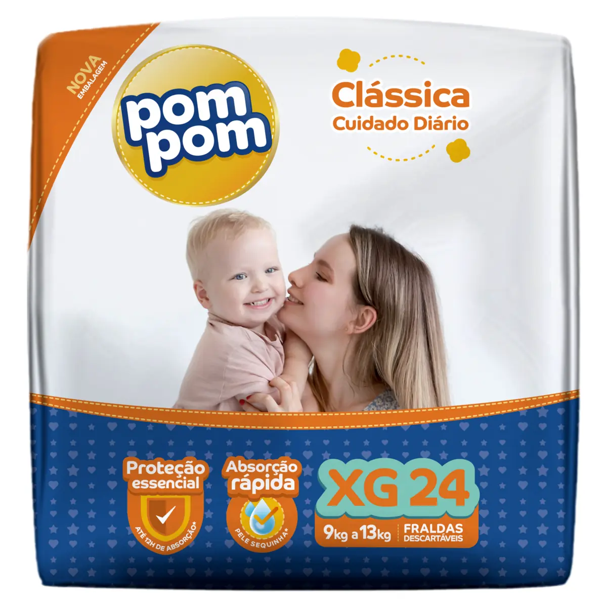 Fralda Descartável Infantil Pom Pom Clássica Xg Pacote 24 Unidades