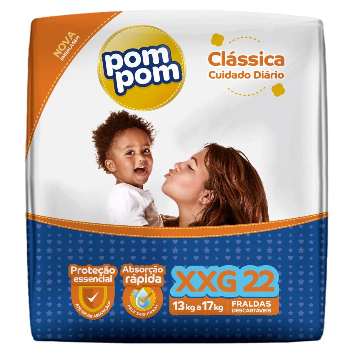 Fralda Descartável Infantil Pom Pom Clássica Xxg Pacote 22 Unidades