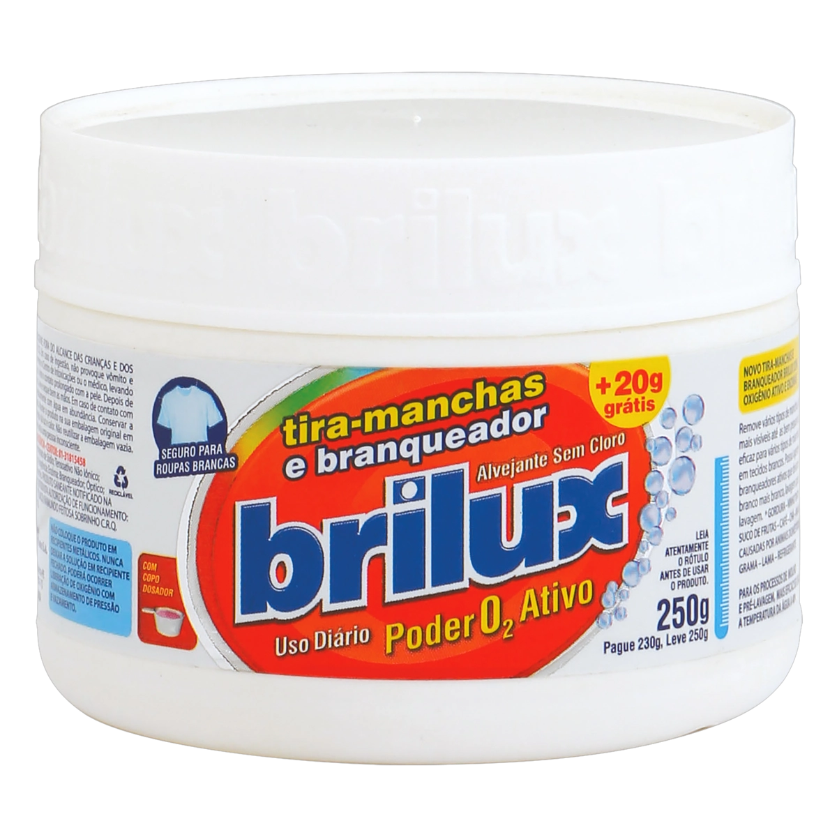 Tira Manchas Pó Brilux Poder O2 Pote Leve 250g Pague 230g