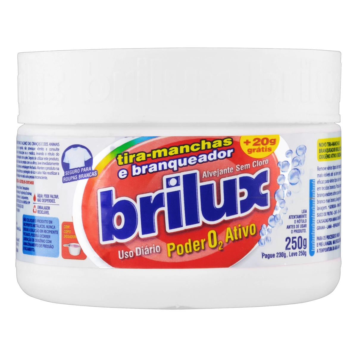 Tira Manchas Pó Branqueador Brilux Poder O2 Pote Leve 250g Pague 230g