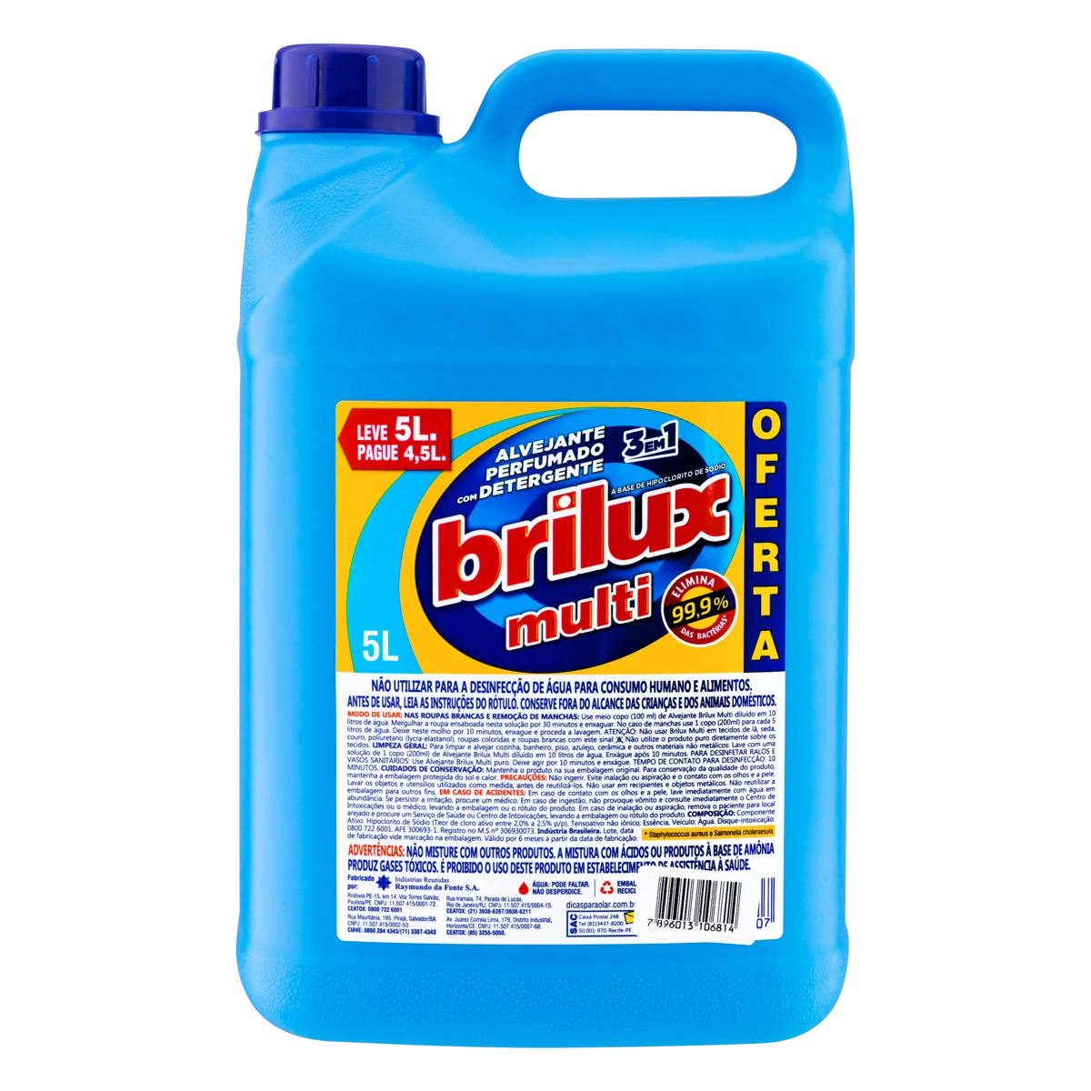 Alvejante Com Detergente E Cloro Brilux Multi Galão Leve 5l Pague 4,5l