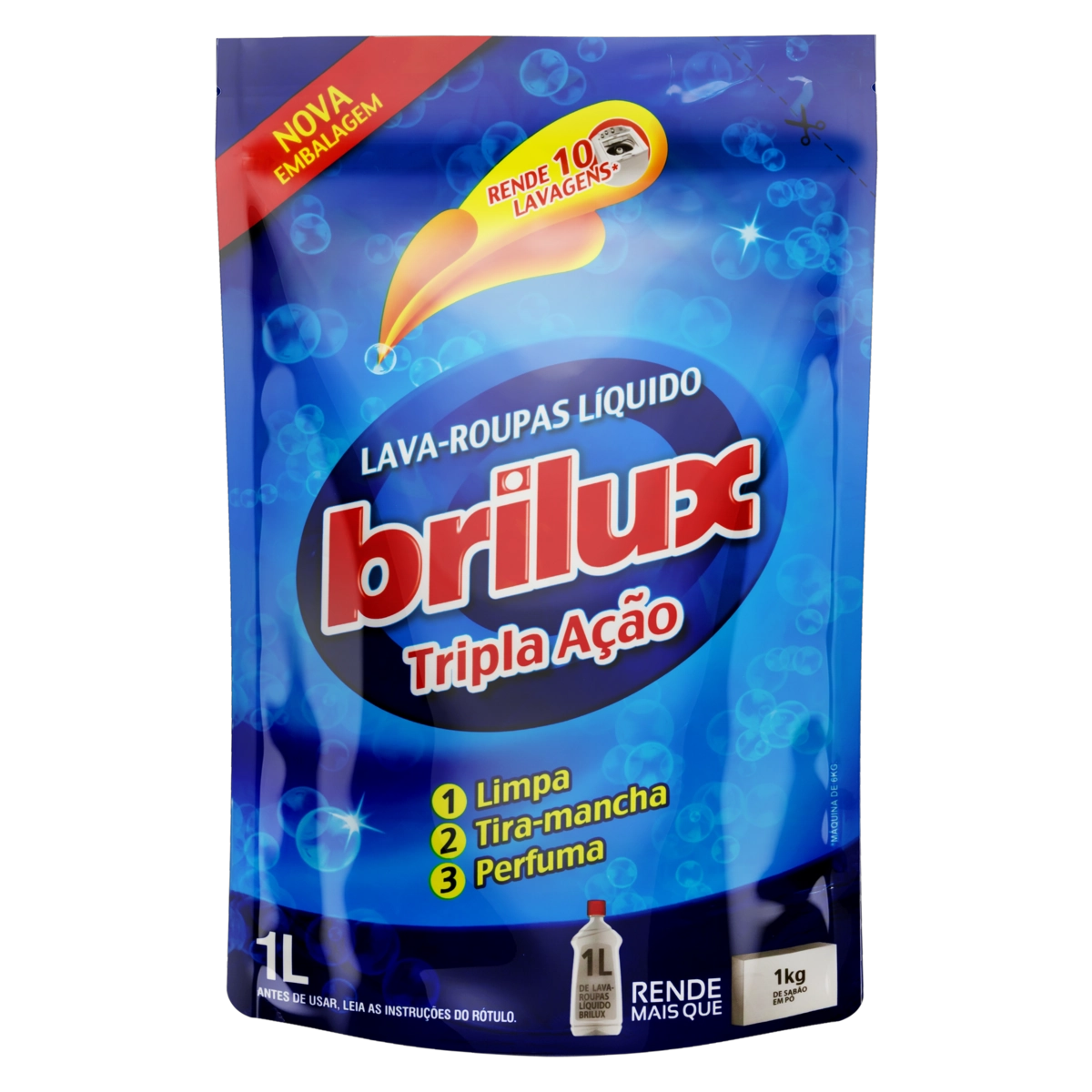 Lava Roupas Líquido Brilux Tripla Ação Sachê 1l Refil