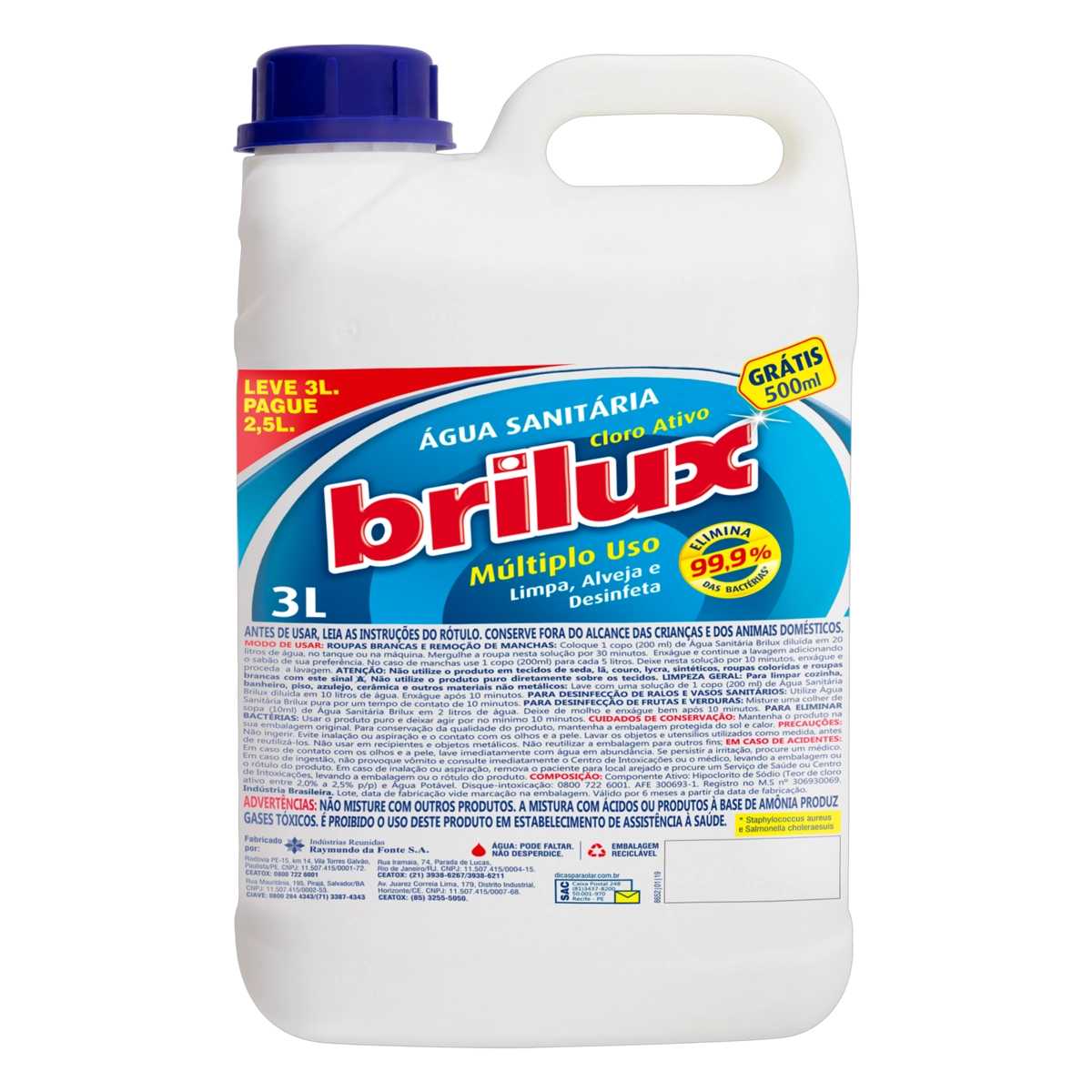 água Sanitária Brilux Galão Leve 3l Pague 2,5l