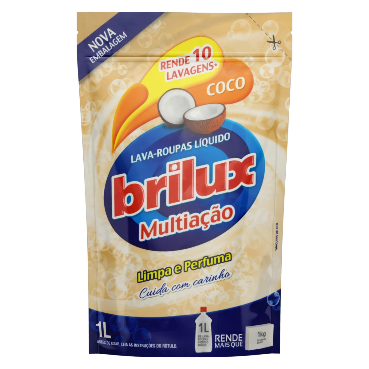 Lava Roupas Líquido Coco Brilux Multiação Sachê 1l Refil
