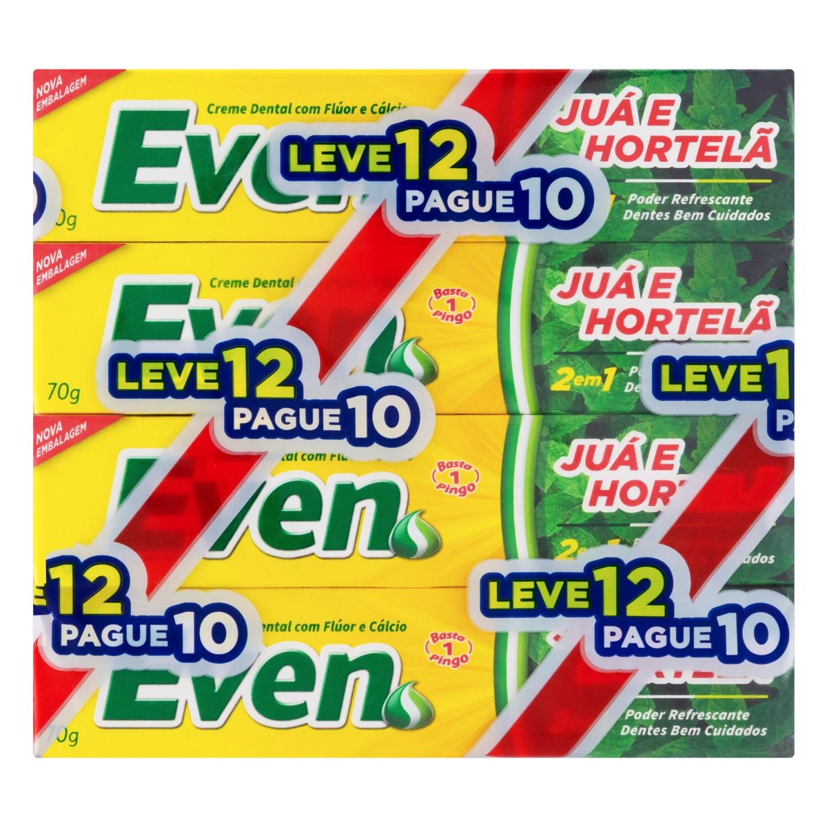 Pack Creme Dental Juá E Hortelã Even Caixa 70g Cada Leve 12 Pague 10 Unidades