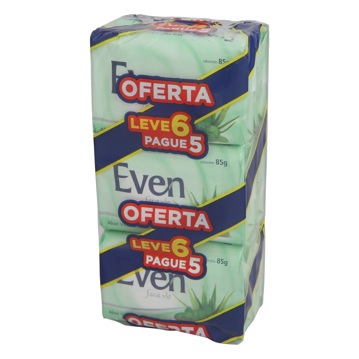 Pack Sabonete Barra Aloe Vera Even Suave Envoltório 85g Cada Leve 6 Pague 5 Unidades