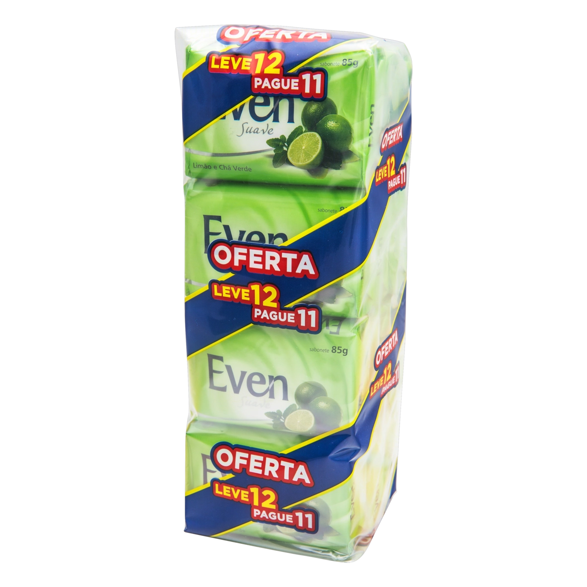 Pack Sabonete Barra Limão E Chá Verde Even Suave Envoltório 85g Cada Leve 12 Pague 11 Unidades
