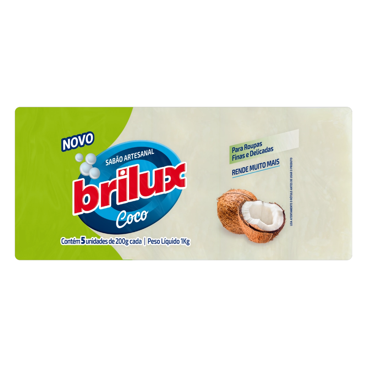 Sabão Barra Artesanal Coco Brilux Pacote 1kg 5 Unidades