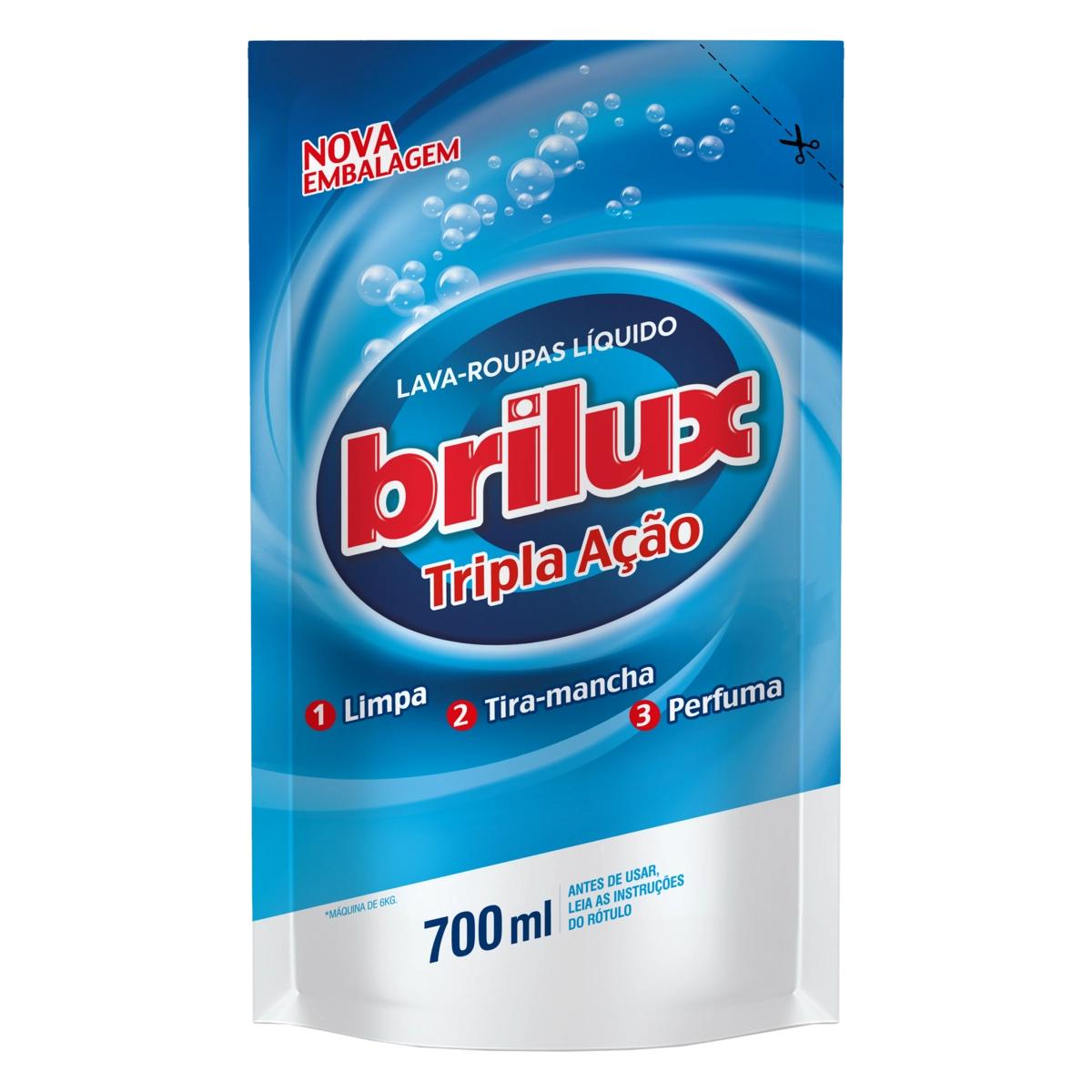 Lava Roupas Líquido Brilux Tripla Ação Sachê 700ml Refil