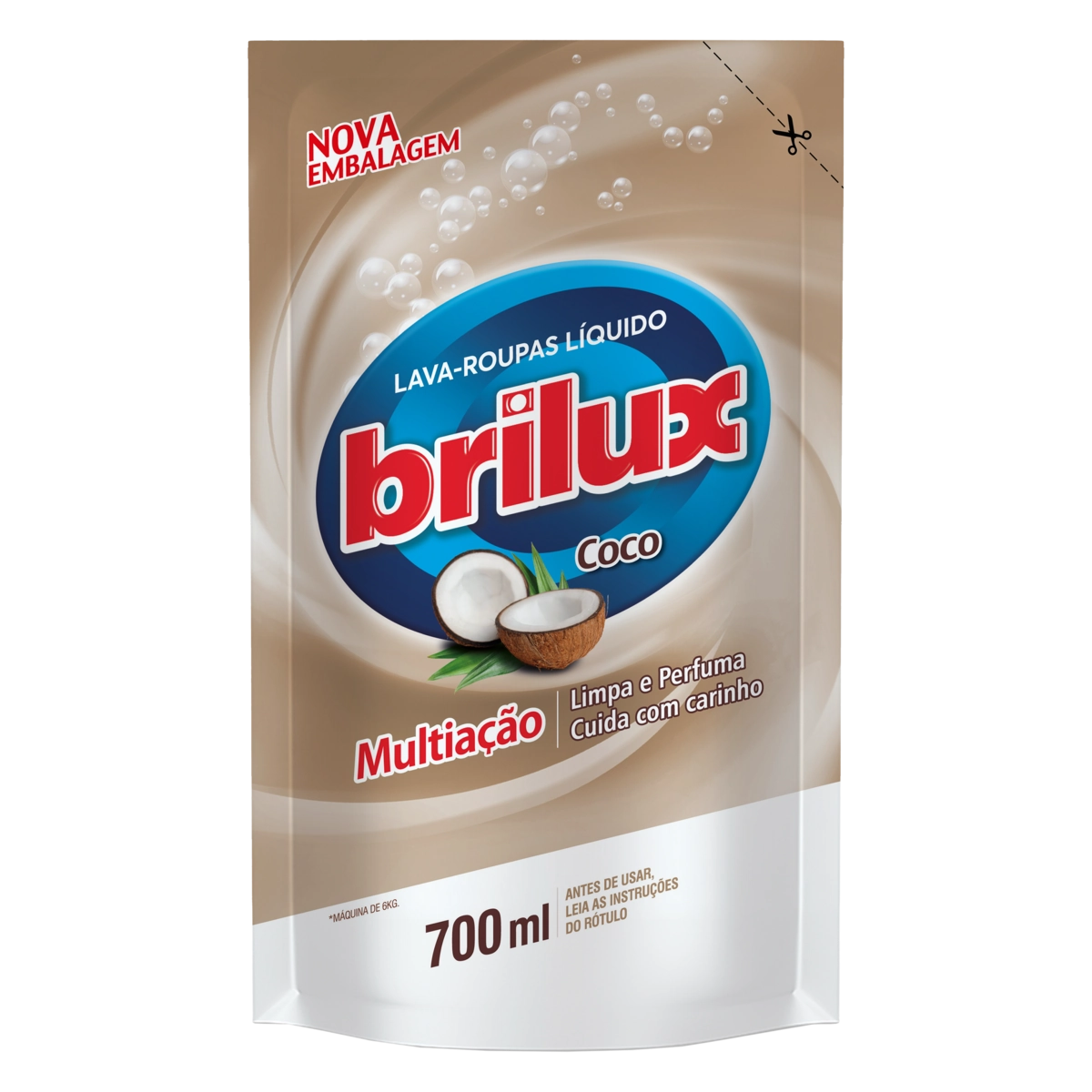 Lava Roupas Líquido Coco Brilux Multiação Sachê 700ml Refil