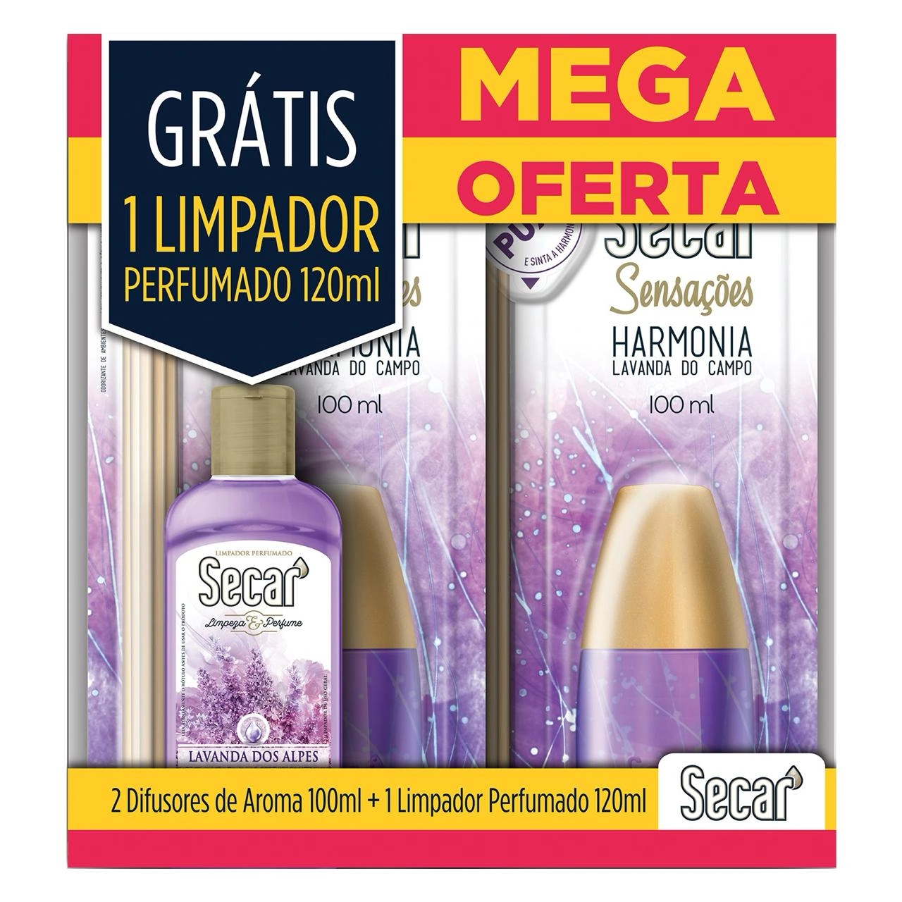 Kit 2 Difusores de Aromas Harmonia Secar Sensações 100ml Cada Grátis Limpador Perfumado 120ml