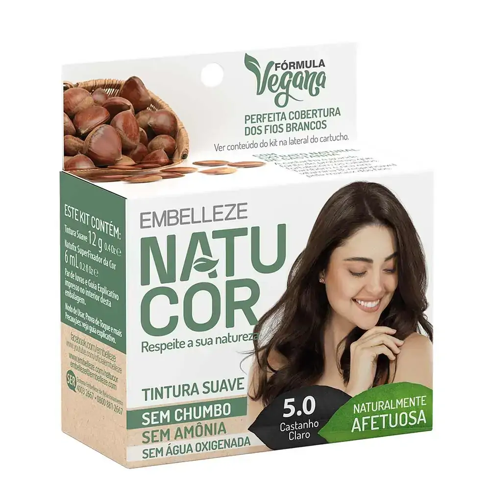 Tintura Permanente Natucor 24g 5.0 Castanho Claro Castanha Do Pará Unit