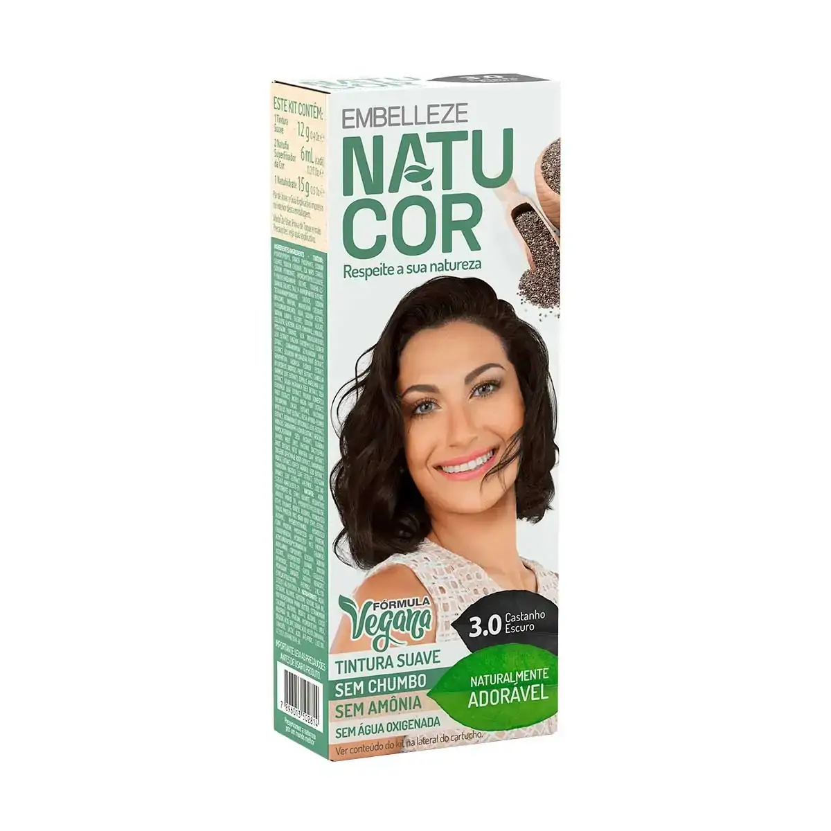 Tintura Permanente Natucor 75g 3.0 Castanho Escuro Cacau Unit
