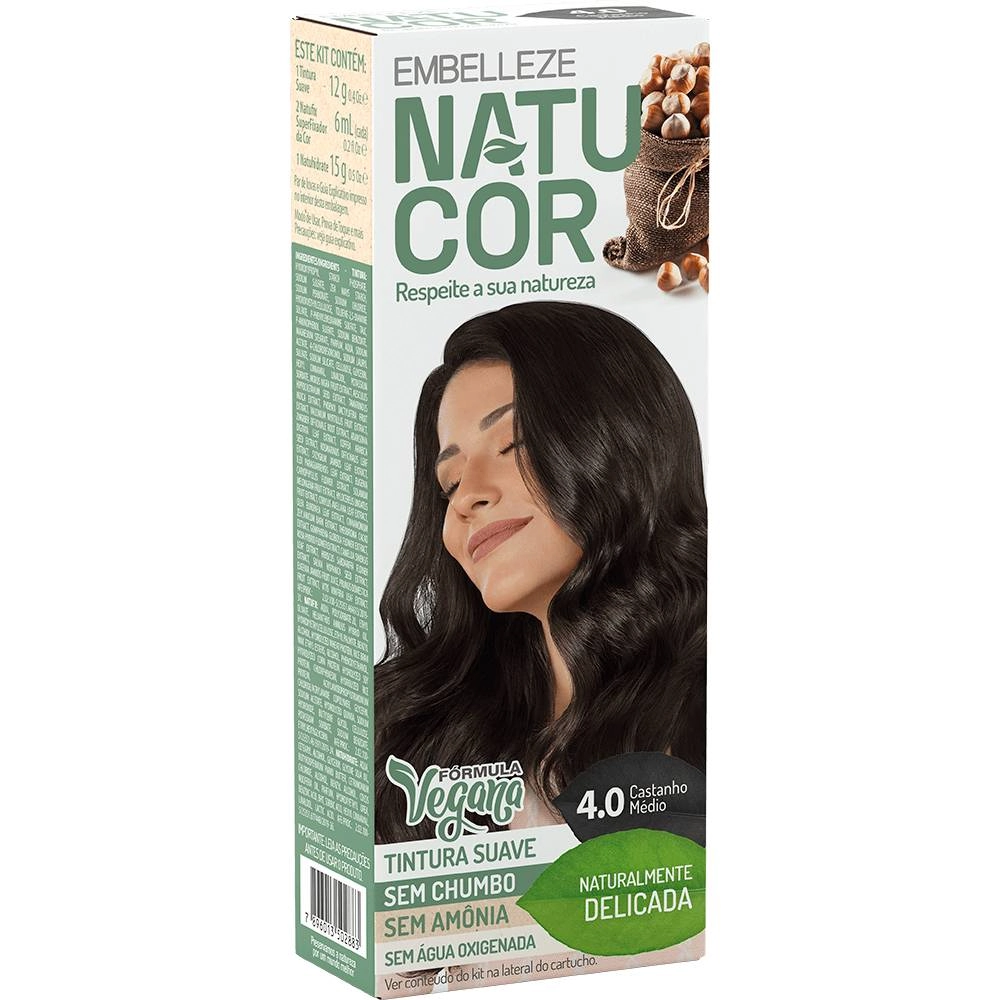 Tintura Permanente Natucor 75g 4.0 Castanho Médio Avelã Unit
