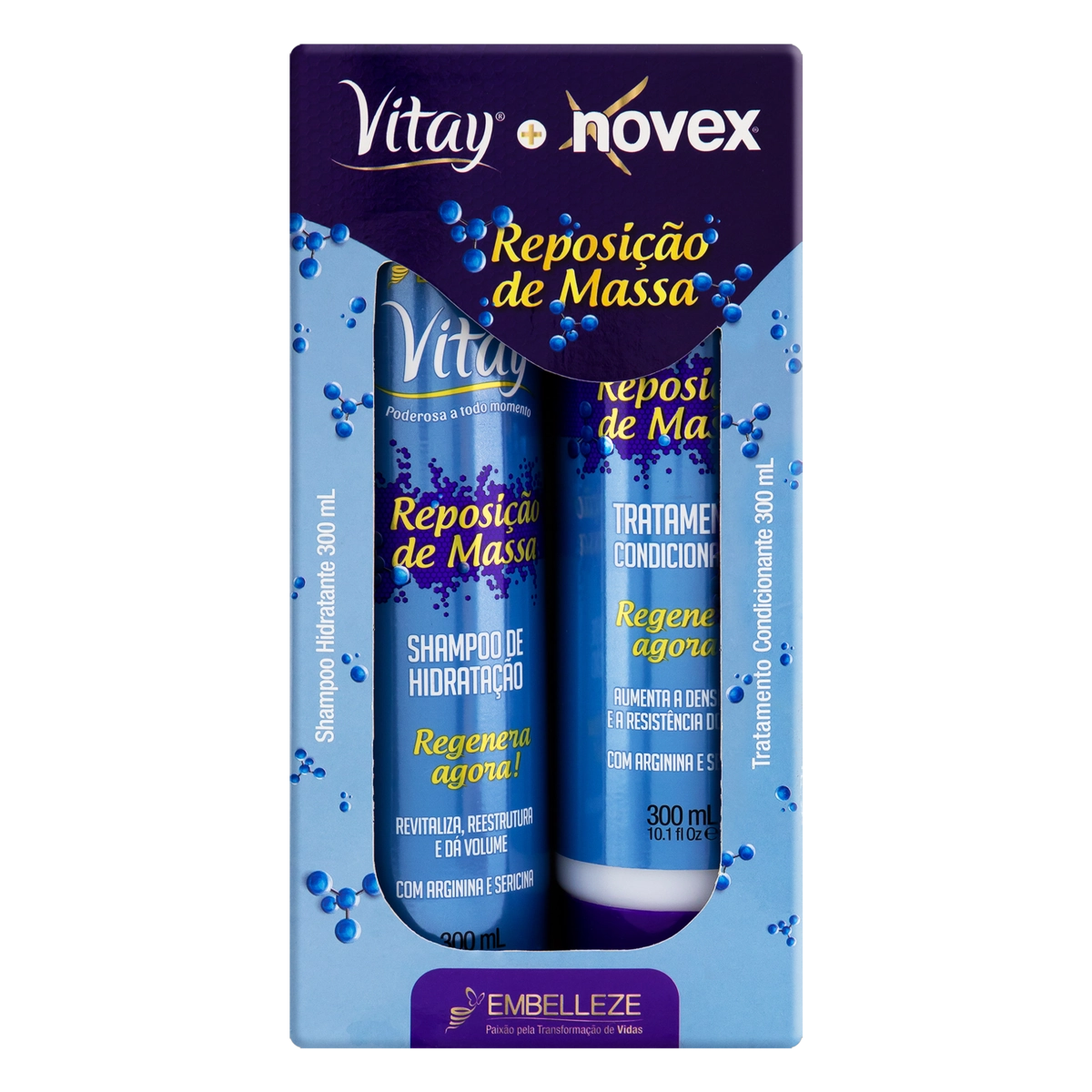Kit Shampoo Hidratante Tratamento Condicionante Vitay Novex Reposição De Massa 300ml Cada