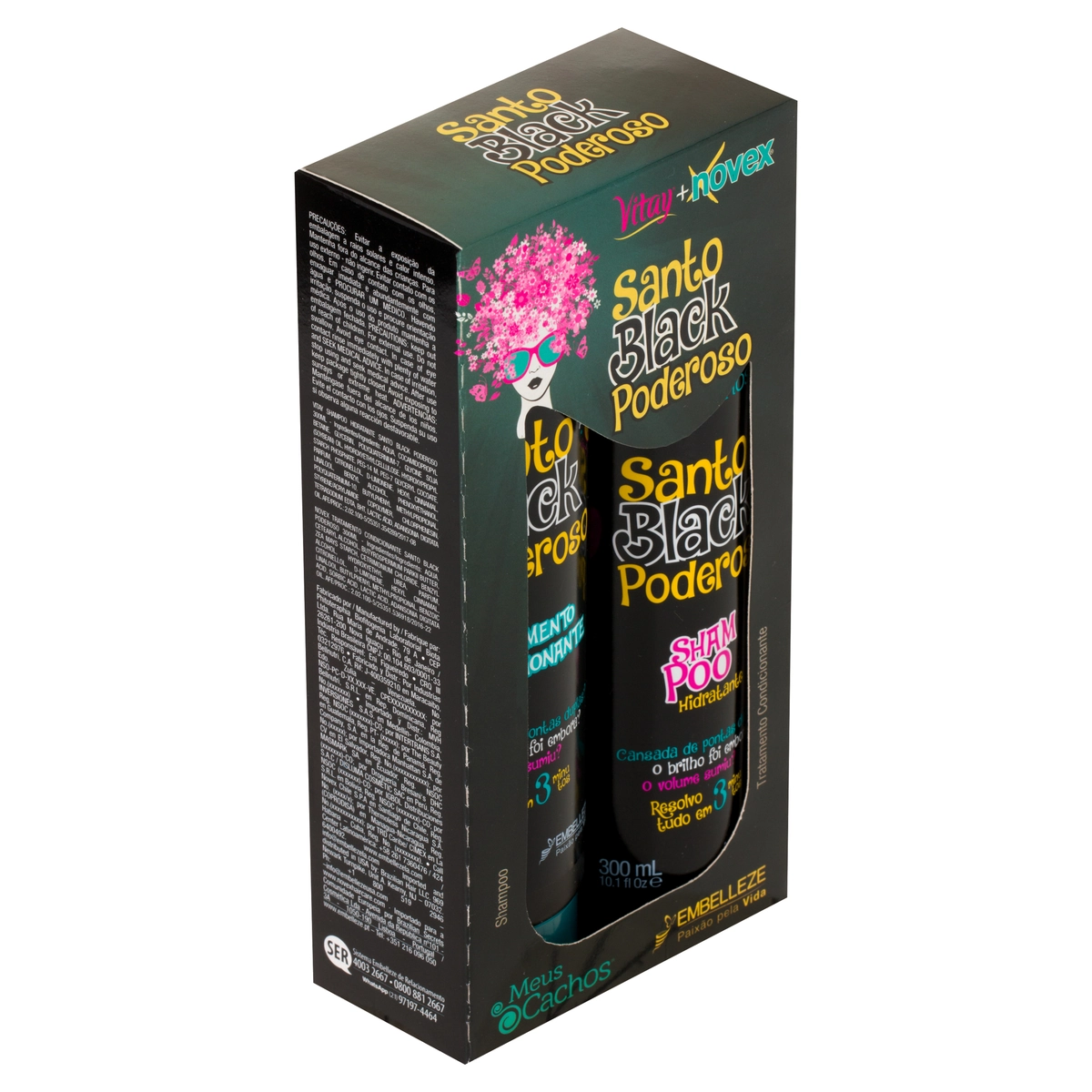 Kit Shampoo Tratamento Condicionante Vitay Novex Meus Cachos Santo Black Poderoso 300ml Cada
