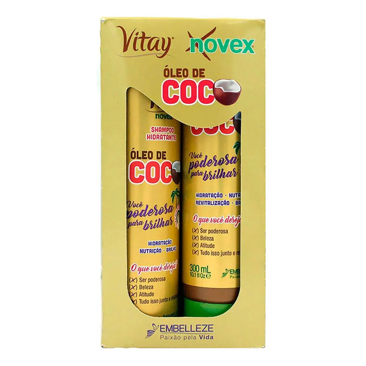 Kit Shampoo Hidratante Tratamento Condicionante Vitay Novex óleo De Coco 300ml Cada